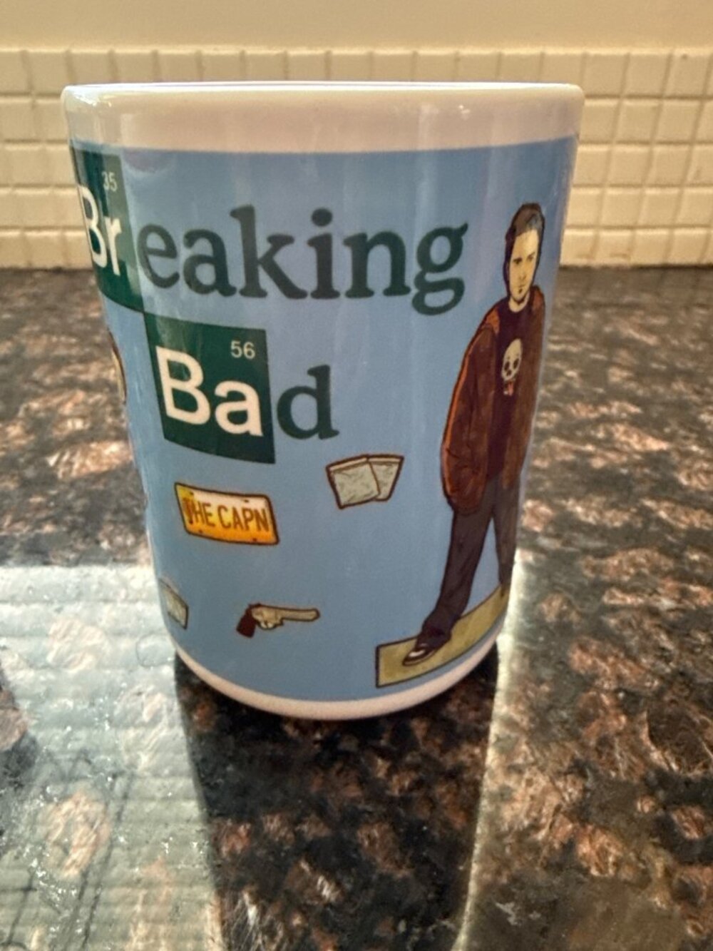 Breaking Bad Ceramic Coffee Mug With Fun Illustrations Blue & Yellow